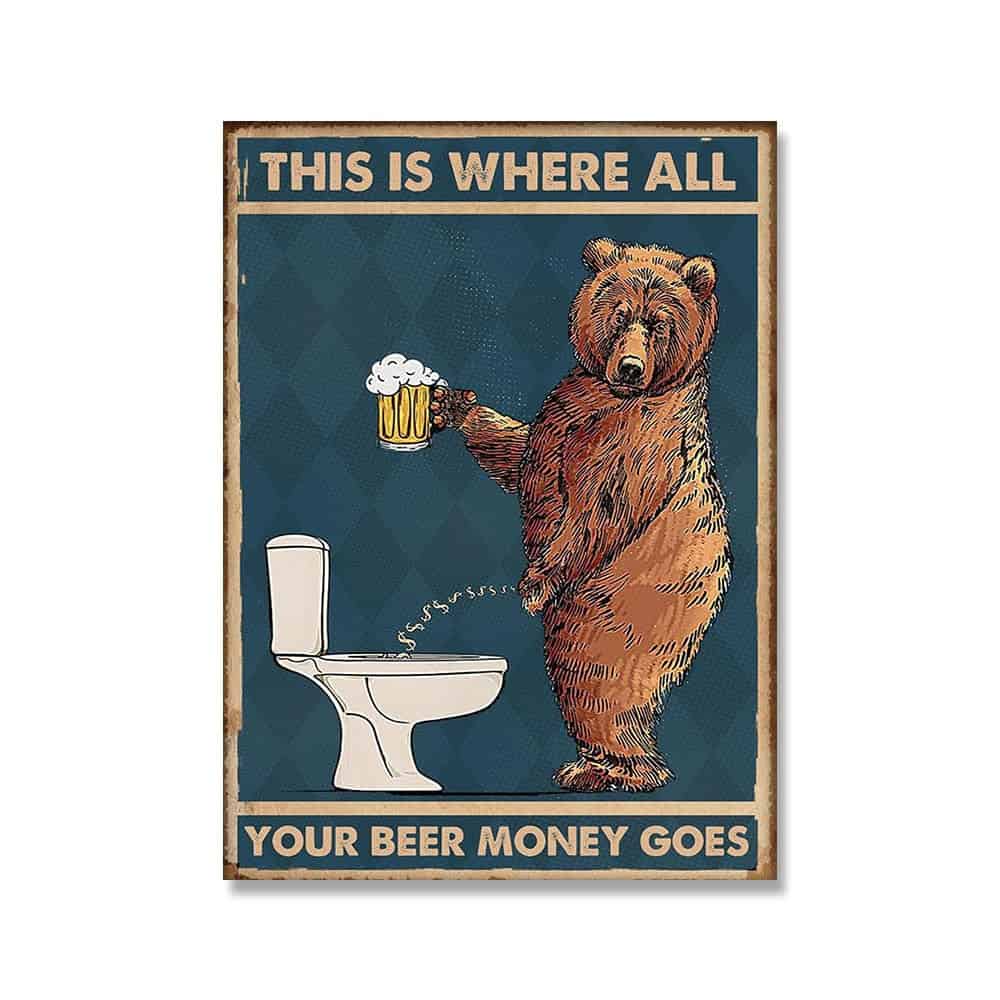 Quadro Con Orso Su Tela Vintage Bar