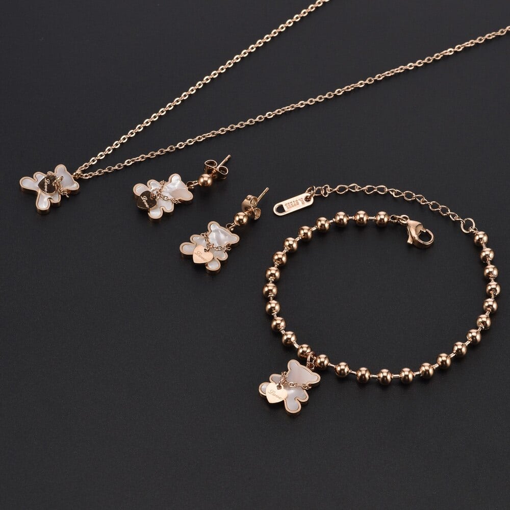 Bracciale Orso Con Orecchini Orso E Collana Con Ciondolo Orso