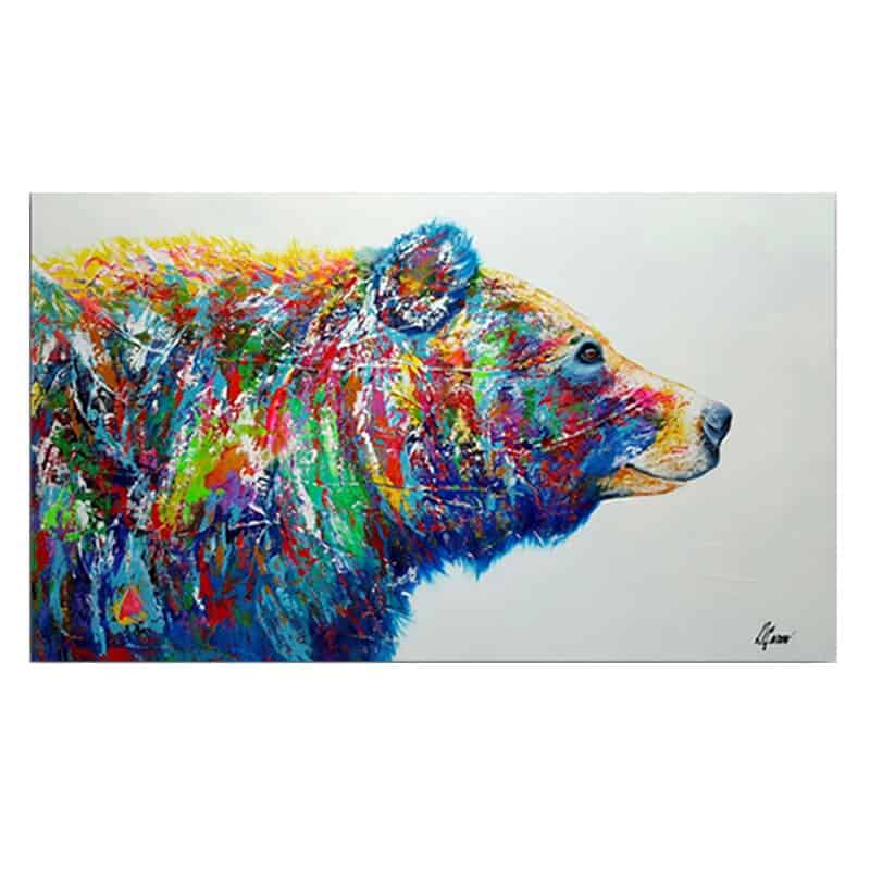 Quadro Con Orso Su Tela Multicolore